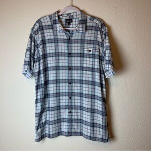 Patagonia Mens blue white plaid A/C button shirt organic cotton XL